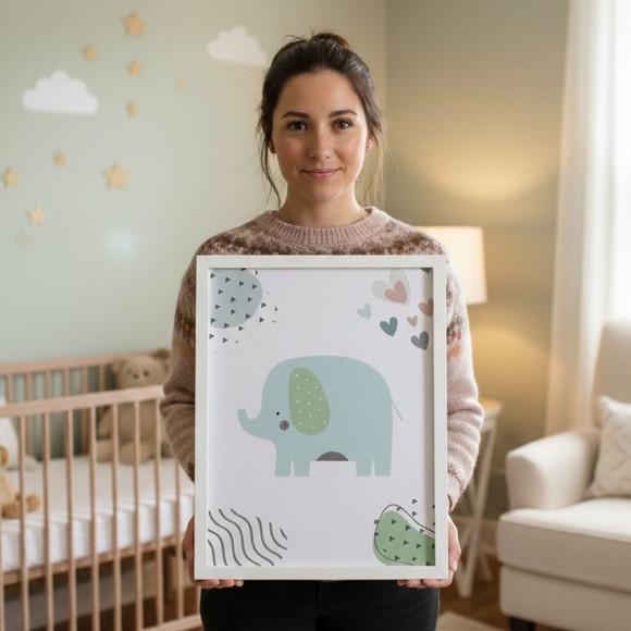 Quadrinhos Safari Minimalista Girafa Leão Moldura com Vidro