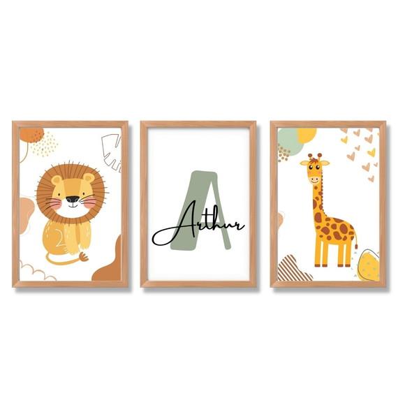 Quadrinhos Safari Nome Personalizado Girafa Moldura 23x33 cm