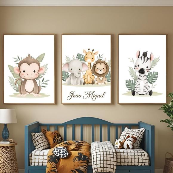 Quadrinhos Safari Personalizado Macaco Zebra com Vidro