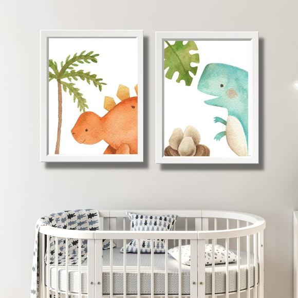 Quadrinhos Tema Dino Baby Moldura Branca com Vidro 23x33cm