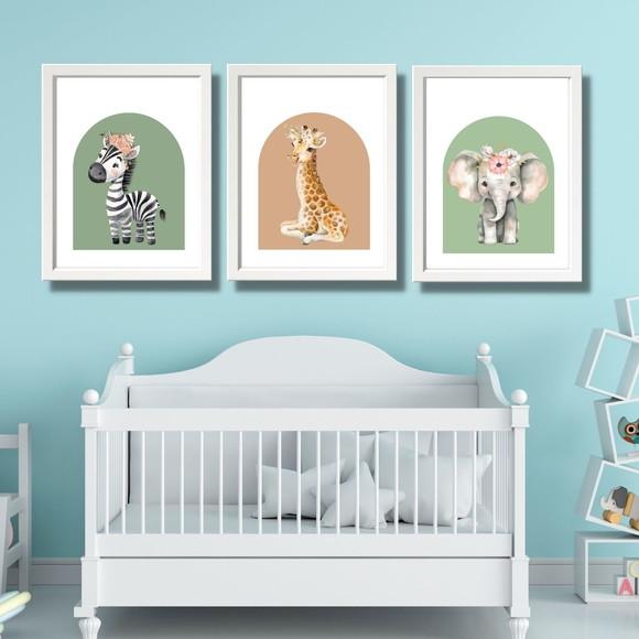 Quadrinhos Tema Safari com Flor Menina Moldura/vidro 33x43
