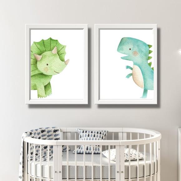 Quadrinhos Tema Dinossauro Moldura Branca com Vidro 23x33cm