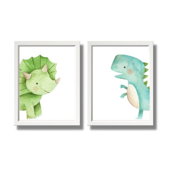 Quadrinhos Tema Dinossauro Moldura Branca com Vidro 23x33cm
