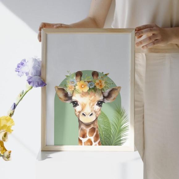 Quadrinhos Tema Safari Quarto de Menina Moldura 33x43 cm