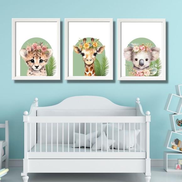 Quadrinhos Tema Safari Quarto de Menina Moldura 33x43 cm