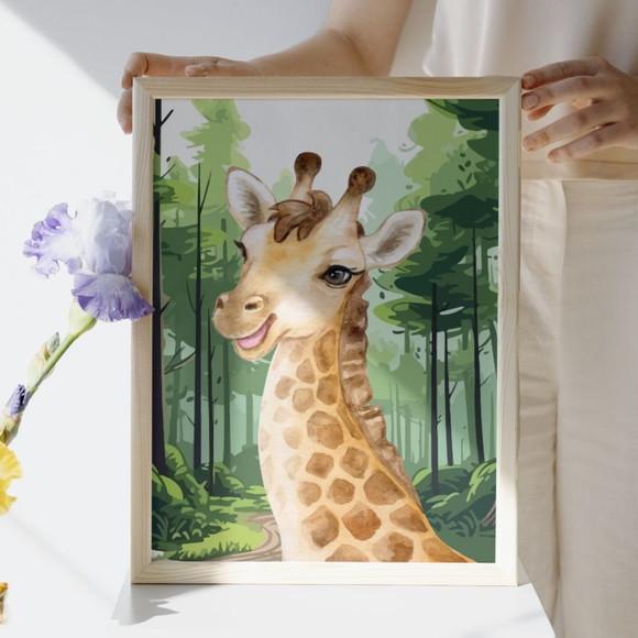 Quadro Animais Infantil Safari Selva Moldura com Vidro