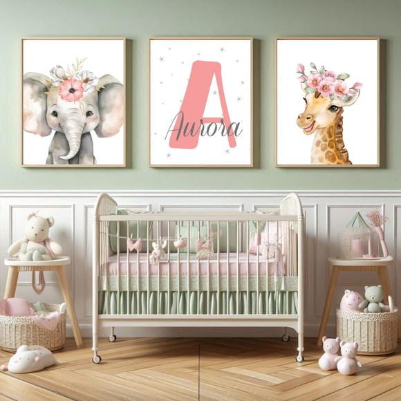 Quadro Animais para Quarto de Menina Personalizado com Vidro