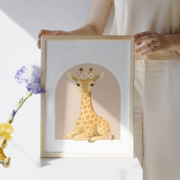 Quadro Animais Rosa Quarto Infantil Menina Moldura com Vidro