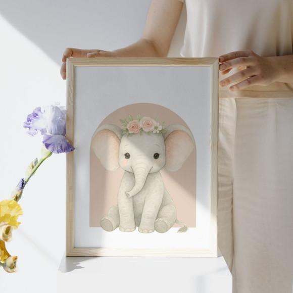 Quadro Animais Rosa Quarto Infantil Menina Moldura com Vidro