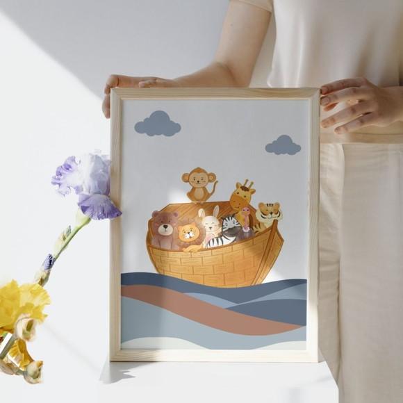 Quadro Arca de Noé Infantil | Moldura com Proteção de Vidro