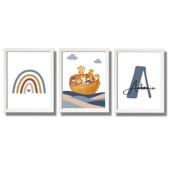 Quadro Arca de Noé Infantil Moldura com Vidro 33x43 cm