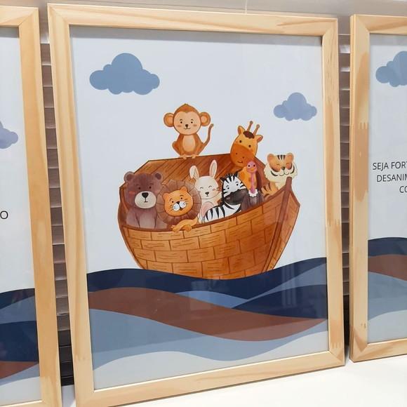 Quadro Arca de Noé Infantil Bíblico Decorativo Moldura 33x43