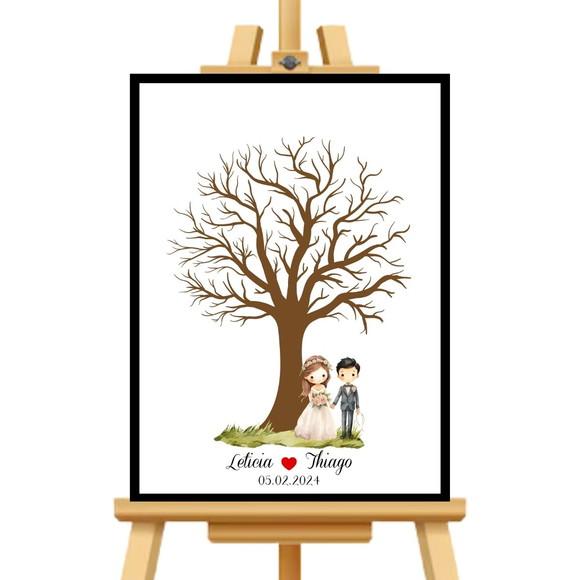 Quadro Árvore Assinaturas Casamento Moldura+vidro+carimbeira