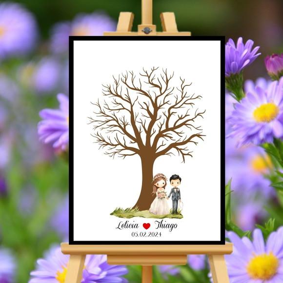 Quadro Árvore Assinaturas Casamento Moldura+vidro+carimbeira