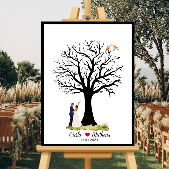 Quadro Árvore de Casamento Moldura+vidro+carimbeira 33x43 cm