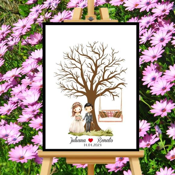 Quadro Árvore de Digitais Moldura+vidro+carimbeira 33x43 cm