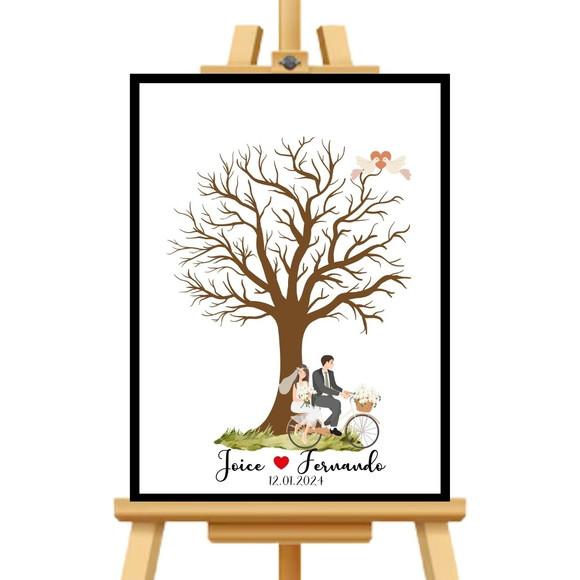 Quadro Árvore Digitais Casamento Moldura+vidro+carimbeira