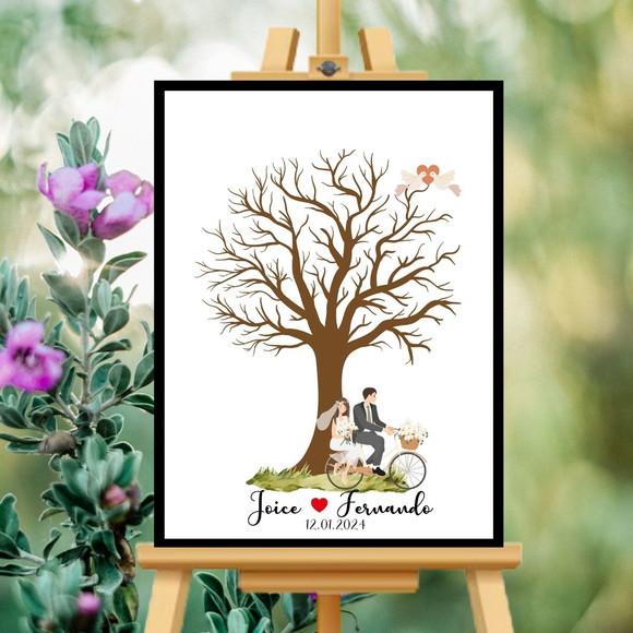 Quadro Árvore Digitais Casamento Moldura+vidro+carimbeira