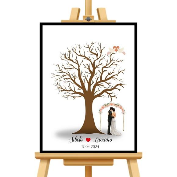 Quadro Arvore Digital Casamento Moldura+vidro+carimbeira