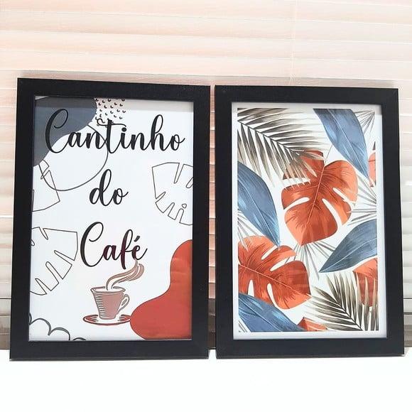 Quadrinhos Cantinho do Café Moderno 2 Peças Moldura 23x33 cm