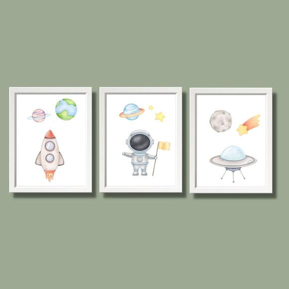 Quadro Astronauta Aquarela Quarto Infantil Menino 20x30 cm