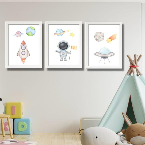 Quadro Astronauta Aquarela Quarto Infantil Menino 20x30 cm
