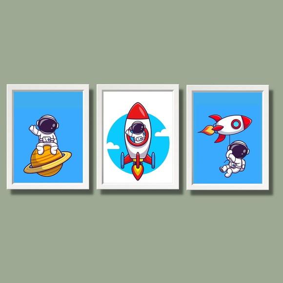 Quadro Astronauta Azul Quarto Infantil Menino 20x30 c/ Vidro