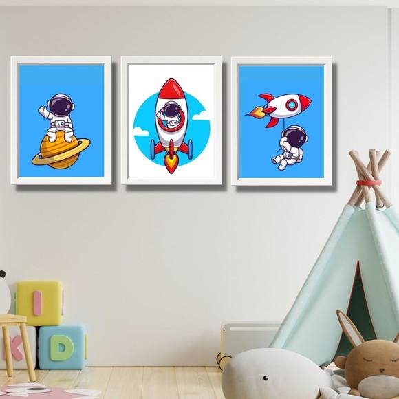 Quadro Astronauta Azul Quarto Infantil Menino 20x30 c/ Vidro