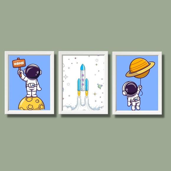 Quadro Astronauta Foguete Infantil Quarto de Menino 20x30