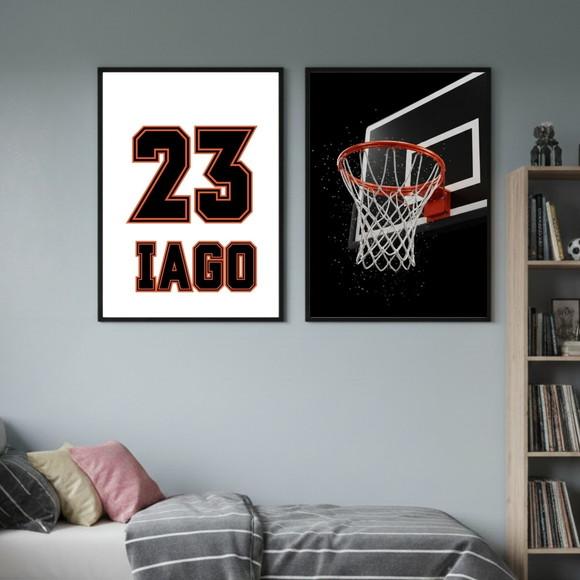 Quadro Basquete Infantil Decoração Quarto Menino com Vidro