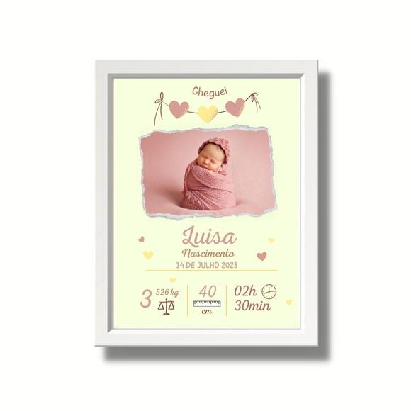 Quadro Bebe Nascimento Moldura Branca e Vidro 33x43 cm