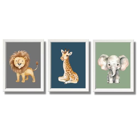 Quadro Bebe Safari Quarto de Menino e Menina Moldura 33x43cm