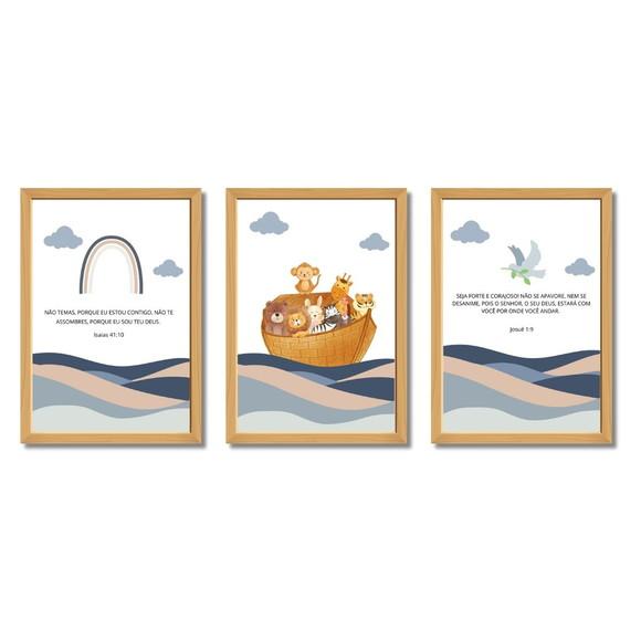 Quadro Bíblico Infantil Arca de Noé Frases Bíblicas 33x43 cm