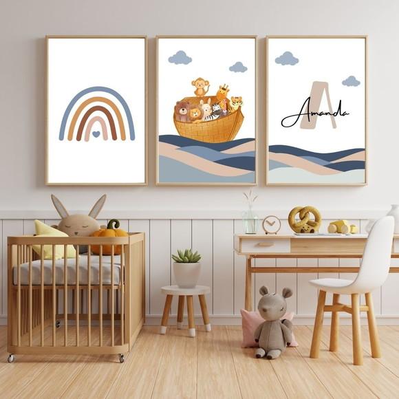 Quadro Bíblico Infantil Arca de Noé Personalizado 33x43
