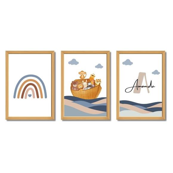 Quadro Bíblico Infantil Arca de Noé Personalizado 33x43