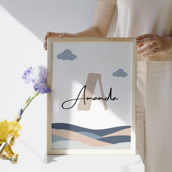 Quadro Bíblico Infantil Personalizado com Nome Moldura/vidro