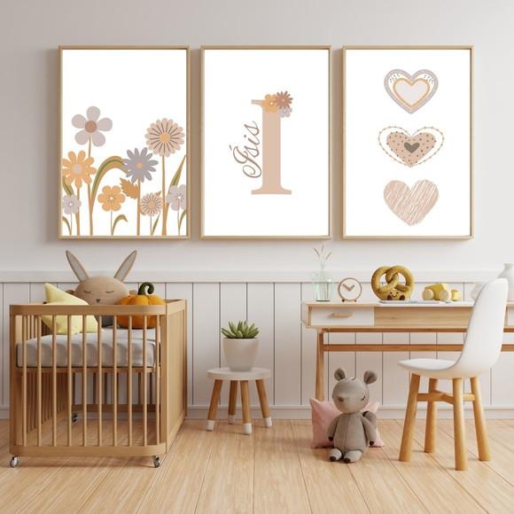 Quadro Boho Infantil Feminino Coração Moldura/vidro 33x43 cm