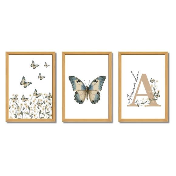 Quadro Borboleta Personalizado Quarto de Menina com Vidro