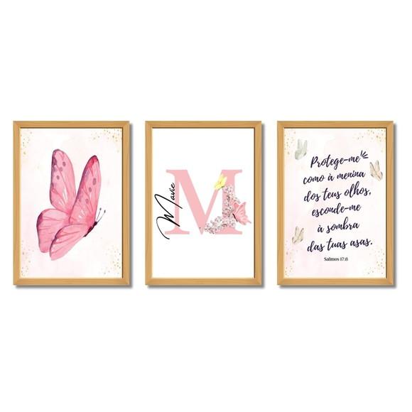 Quadro Borboleta Rosa para Quarto Infantil Feminino 23x33cm