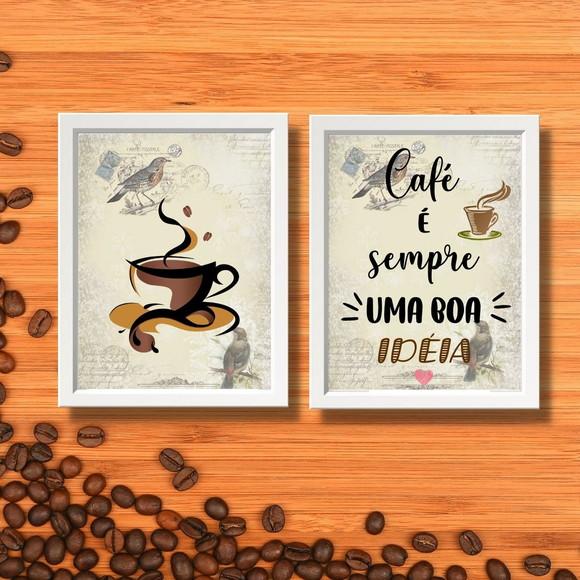 quadro café cozinha moderno frases amor kit 20x30 com vidro