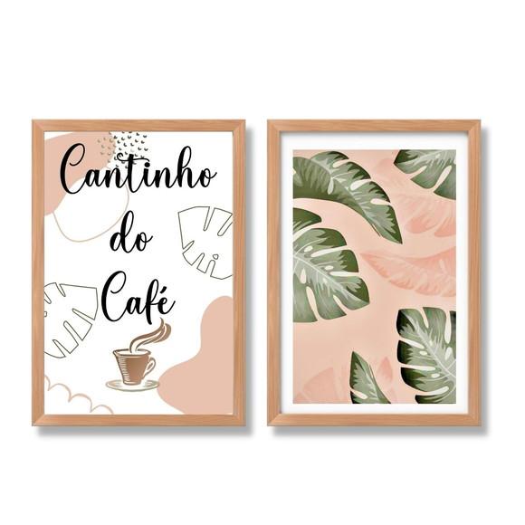 quadro cantinho do café com moldura e vidro 20x30cm 2 pças