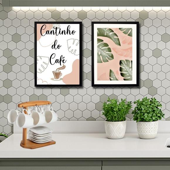 quadro cantinho do café com moldura e vidro 20x30cm 2 pças