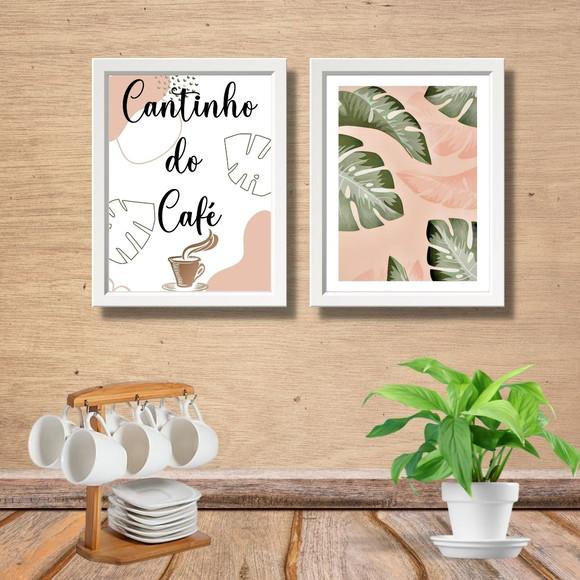 quadro cantinho do café com moldura e vidro 20x30cm 2 pças