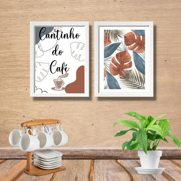 quadro cantinho do café cozinha kit 2 pçs 20x30 com vidro
