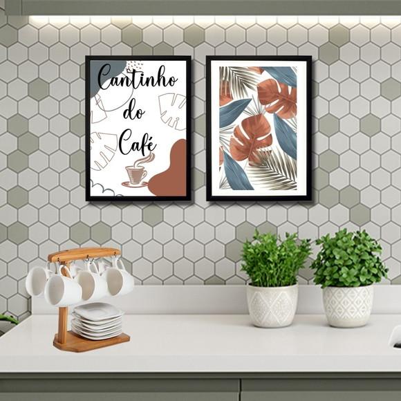 quadro cantinho do café cozinha kit 2 pçs 20x30 com vidro