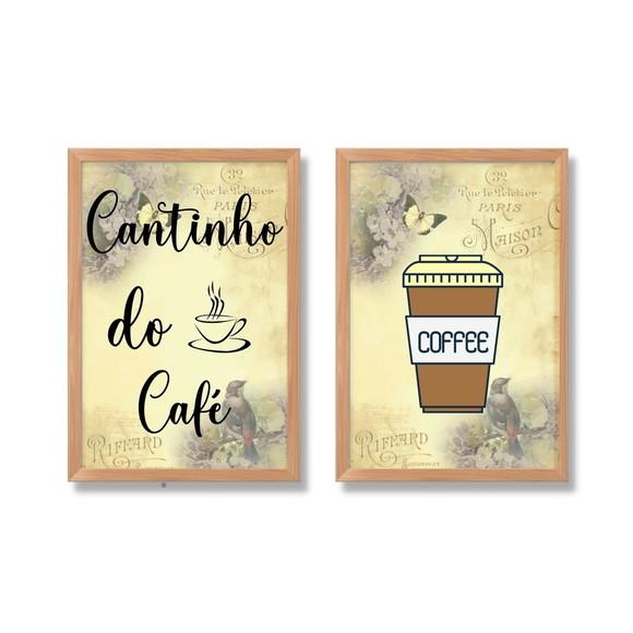 Quadro Cantinho do Café Kit 2 Pças com Moldura e Vidro 20x30