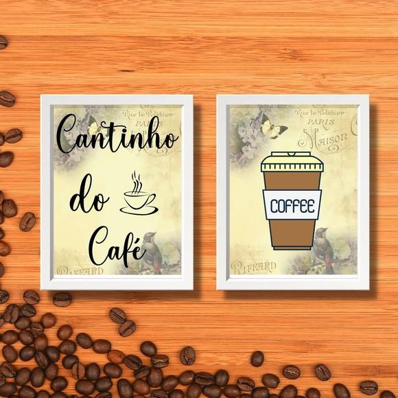 Quadro Cantinho do Café Kit 2 Pças com Moldura e Vidro 20x30