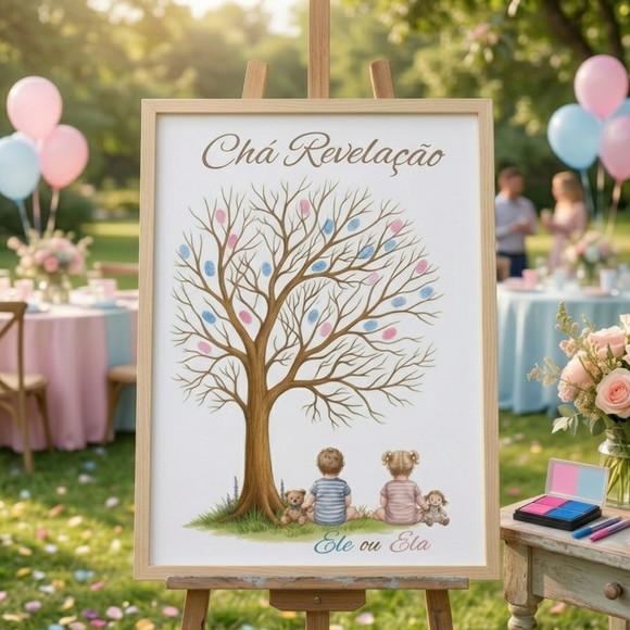 Quadro Chá Revelação Árvore de Digitais Ele ou Ela 33x43 cm