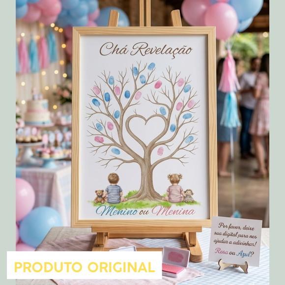 Quadro Chá Revelação Digitais Menino Menina Bebês Rosa Azul