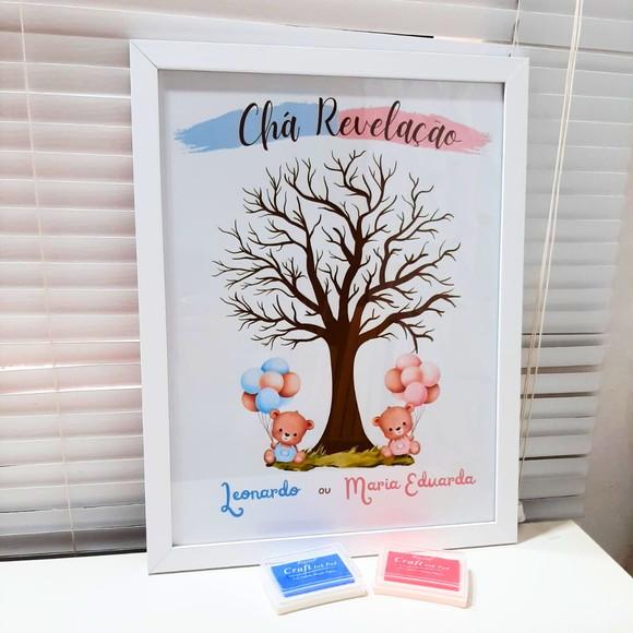 Quadro Chá Revelação Menino ou Menina Ursinho +2 Carimbeiras